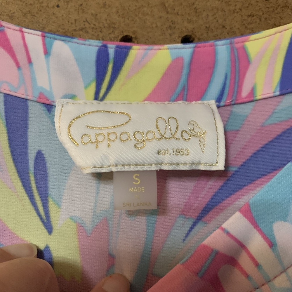 Preppy Pastel Pappagallo Shift Dress Small Pink Blue Floral Ruffle Bell Sleeve - Picture 5 of 8